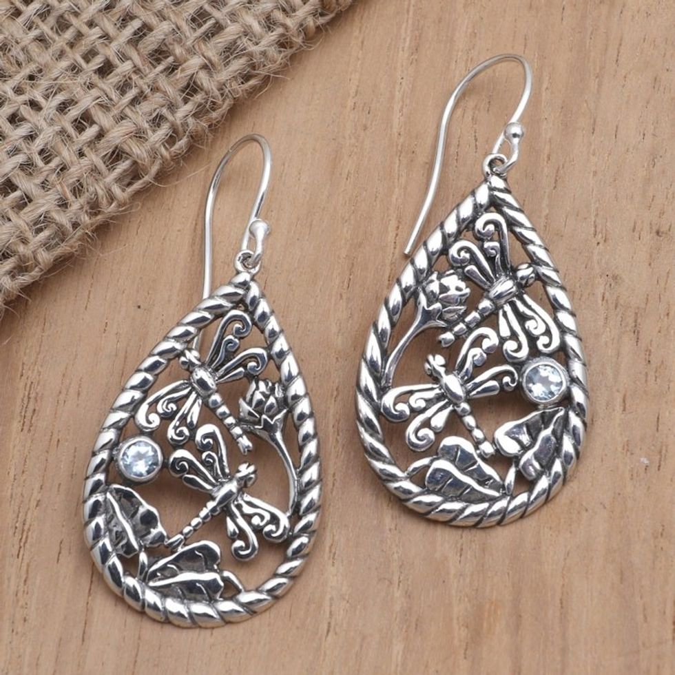 Cubic Zirconia Dragonfly Dangle Earrings 'Sweet Dragonfly'