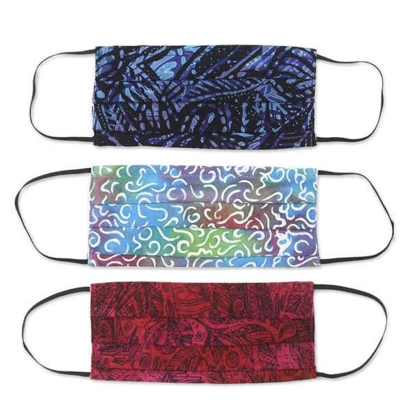 Alternate image for 3 Balinese Pleated 2-Layer Rayon Batik Elastic Loop Masks Joyous Song