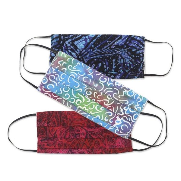 Alternate image for 3 Balinese Pleated 2-Layer Rayon Batik Elastic Loop Masks Joyous Song