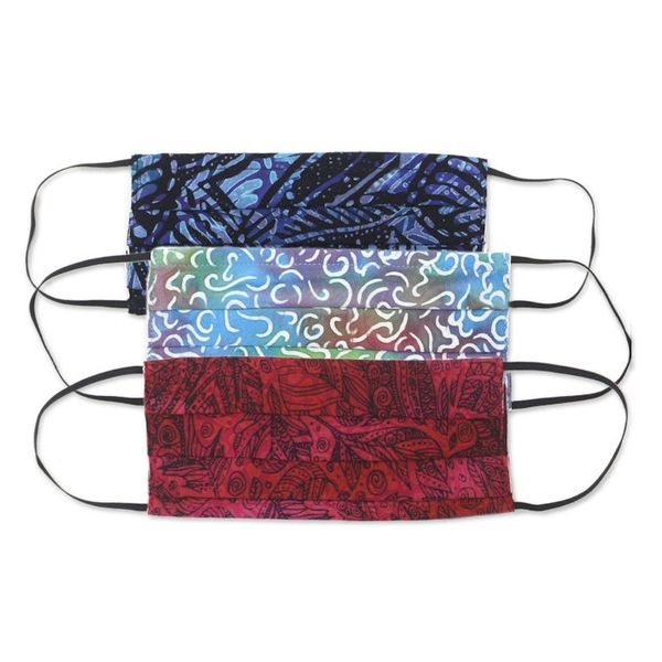 Alternate image for 3 Balinese Pleated 2-Layer Rayon Batik Elastic Loop Masks Joyous Song