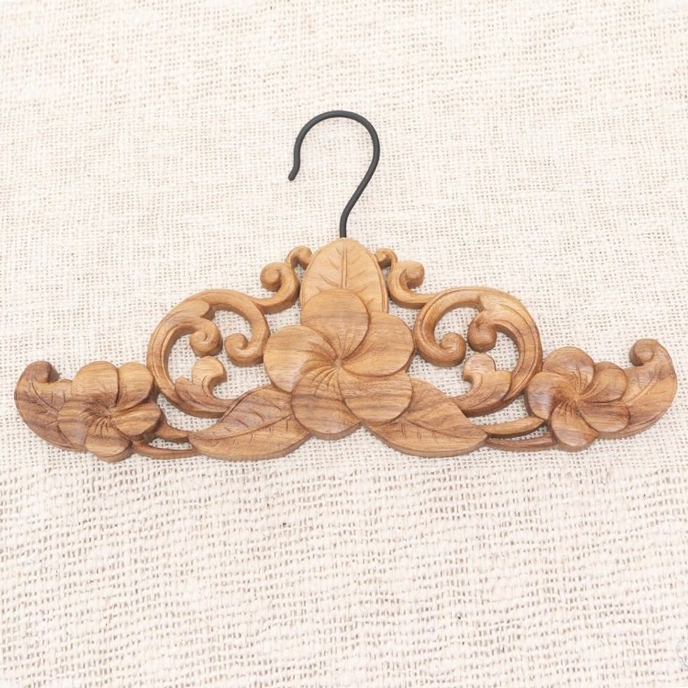Hand Carved Wood Floral Hanger from Bali 'Jepun Charm'