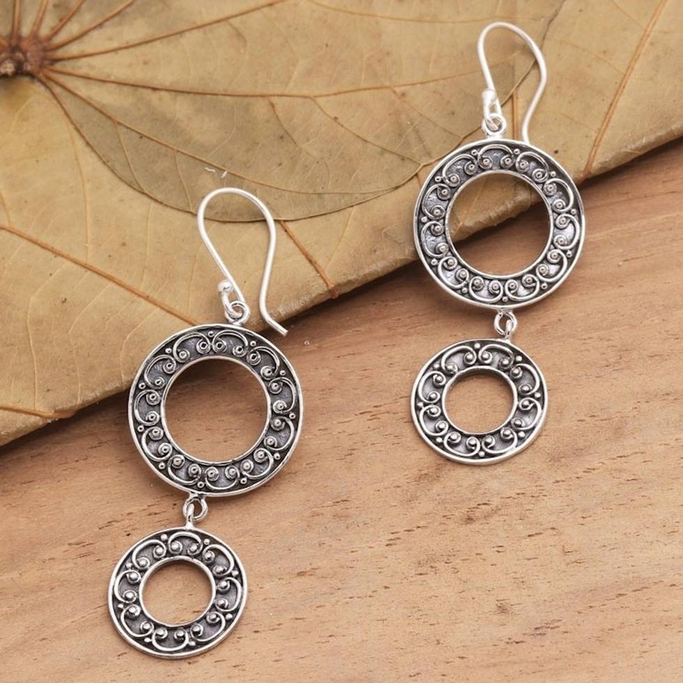 Oxidized Sterling Silver Dangle Earrings 'Two Drops'