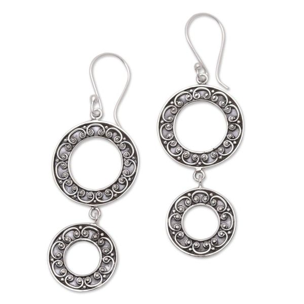 Alternate image for Oxidized Sterling Silver Dangle Earrings Two Drops