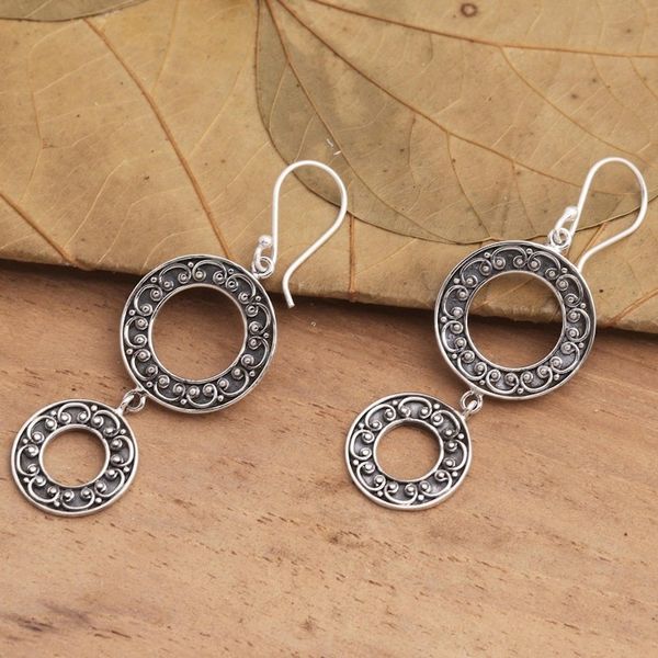 Alternate image for Oxidized Sterling Silver Dangle Earrings Two Drops