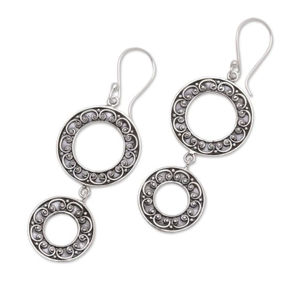 Alternate image for Oxidized Sterling Silver Dangle Earrings Two Drops