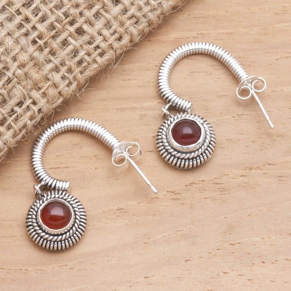 Alternate image for Handmade Carnelian and Sterling Silver Dangle Earrings Light Year in Red