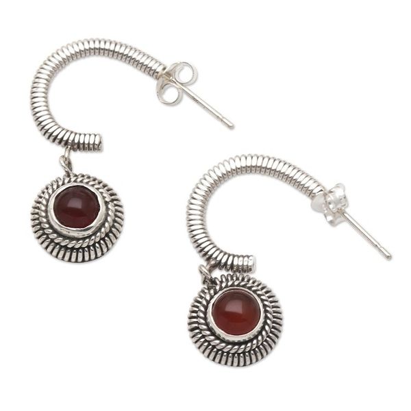 Alternate image for Handmade Carnelian and Sterling Silver Dangle Earrings Light Year in Red