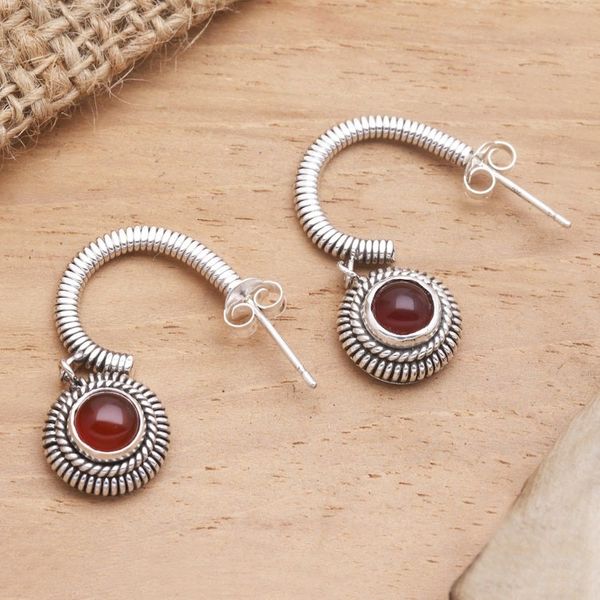 Alternate image for Handmade Carnelian and Sterling Silver Dangle Earrings Light Year in Red