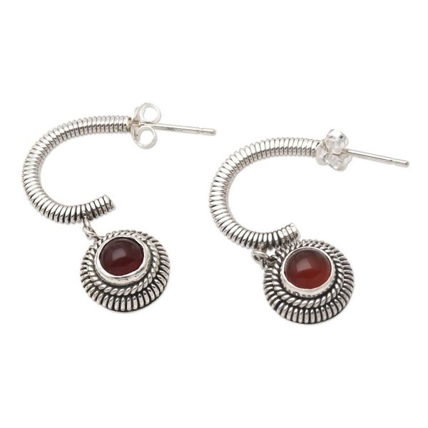Alternate image for Handmade Carnelian and Sterling Silver Dangle Earrings Light Year in Red