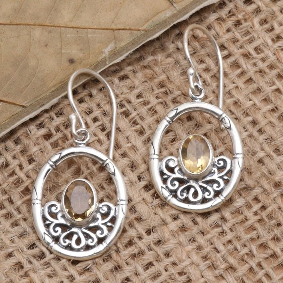 Citrine and Sterling Silver Dangle Earrings 'Petite Bamboo'