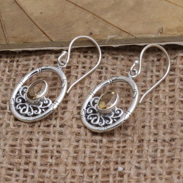 Alternate image for Citrine and Sterling Silver Dangle Earrings Petite Bamboo
