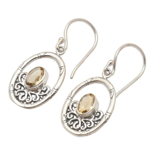 Alternate image for Citrine and Sterling Silver Dangle Earrings Petite Bamboo