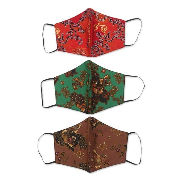 Alternate image for 1 Red-1 Green-1 Sepia-2-Layer Contoured Cotton Masks Bright Beauty