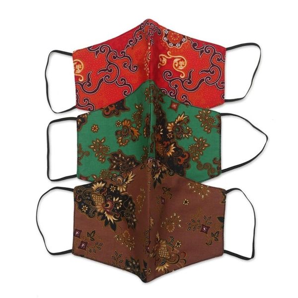 Alternate image for 1 Red-1 Green-1 Sepia-2-Layer Contoured Cotton Masks Bright Beauty