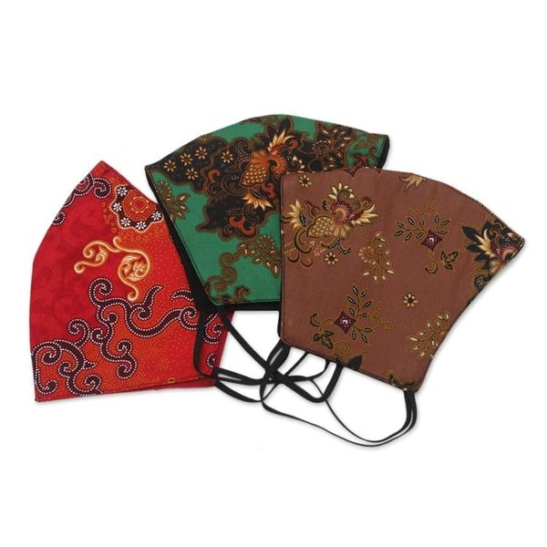 Alternate image for 1 Red-1 Green-1 Sepia-2-Layer Contoured Cotton Masks Bright Beauty