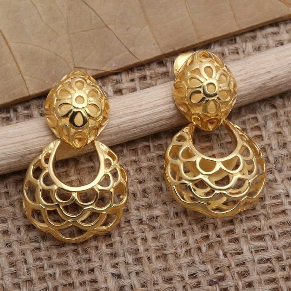 Hand Crafted Gold-Plated Dangle Earrings 'Scale Back in Gold'