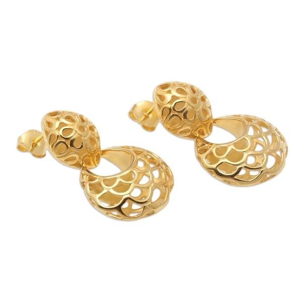 Alternate image for Hand Crafted Gold-Plated Dangle Earrings Scale Back in Gold