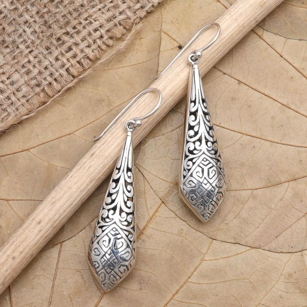 Balinese Sterling Silver Dangle Earrings 'Fashion Plate'