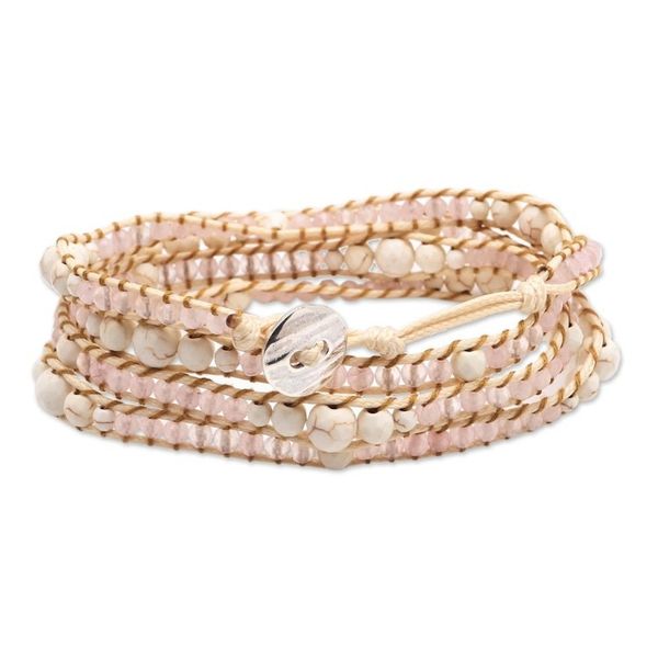 Alternate image for Handmade Howlite and Rose Quartz Beaded Wrap Bracelet Baby Cheeks