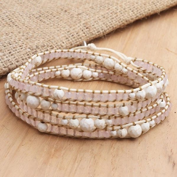 Alternate image for Handmade Howlite and Rose Quartz Beaded Wrap Bracelet Baby Cheeks