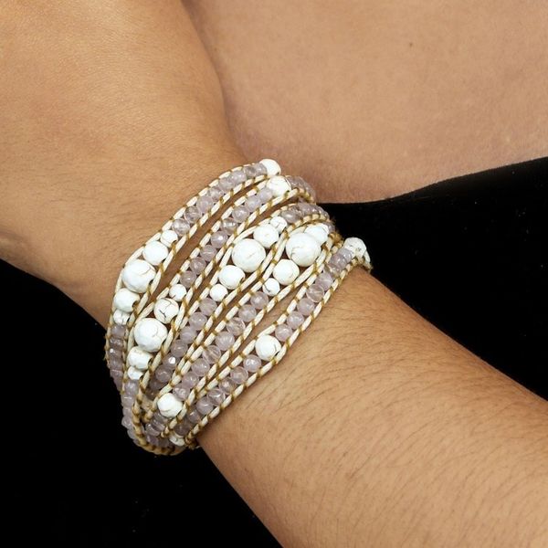 Alternate image for Handmade Howlite and Rose Quartz Beaded Wrap Bracelet Baby Cheeks