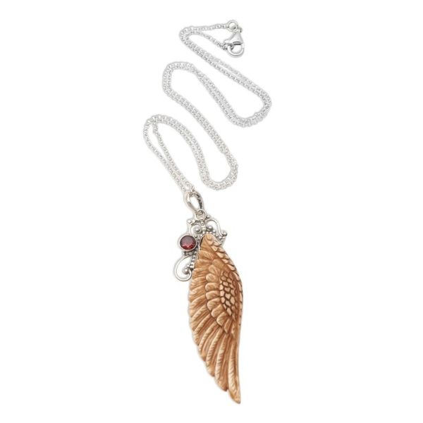 Alternate image for Hand Crafted Bone and Garnet Pendant Necklace Angelic Harmony