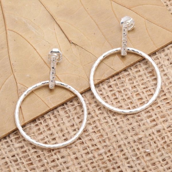Alternate image for Round Sterling Silver Dangle Earrings from Bali Throw for a Loop