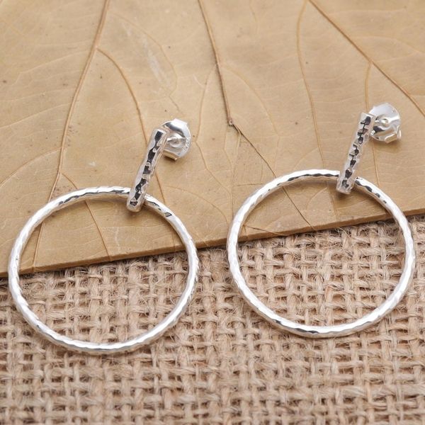 Alternate image for Round Sterling Silver Dangle Earrings from Bali Throw for a Loop