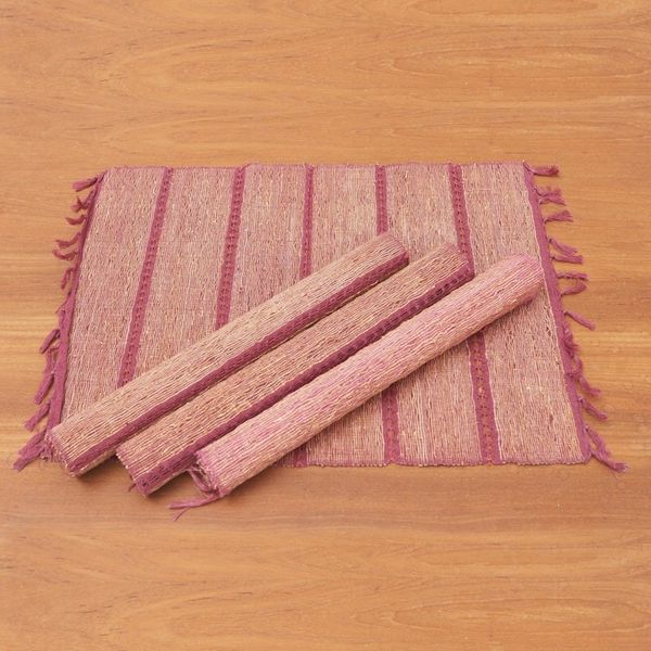 Alternate image for Fringed Natural Fiber and Cotton Placemats Set of 4 Dusty Rose