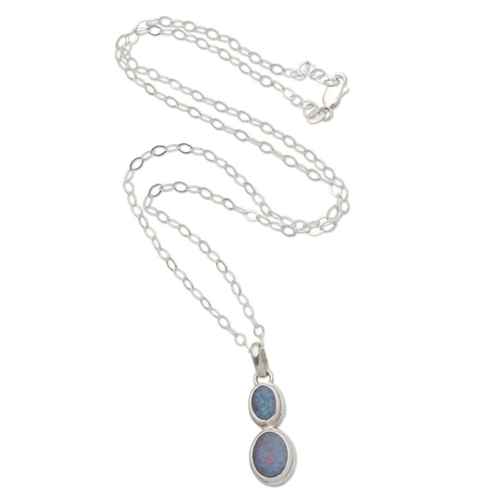 Sterling Silver and Opal Pendant Necklace 'Double Rainbow'