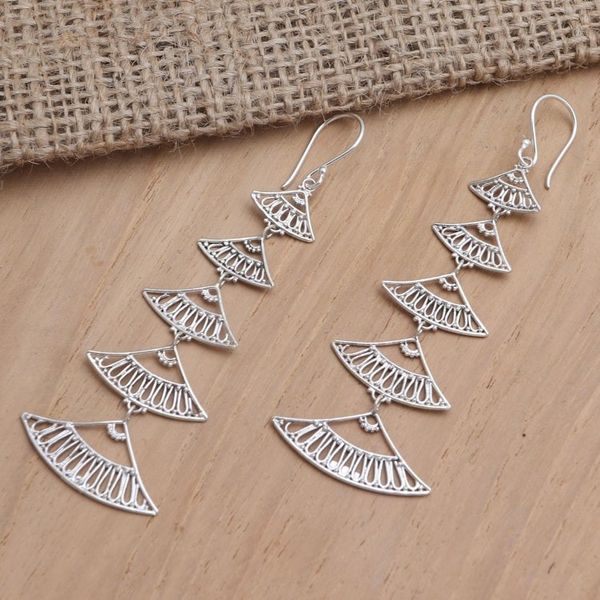 Alternate image for Hand Crafted Sterling Silver Dangle Earrings Hand Fan