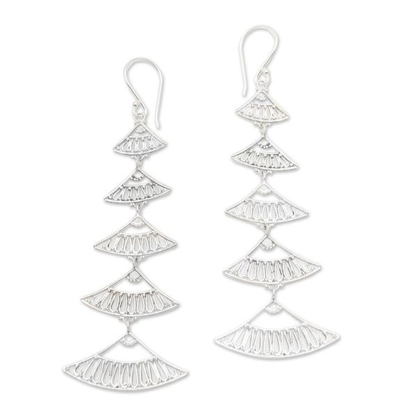 Alternate image for Hand Crafted Sterling Silver Dangle Earrings Hand Fan