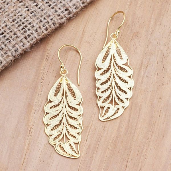 Alternate image for Gold-Plated Leaf Motif Dangle Earrings Forest Life