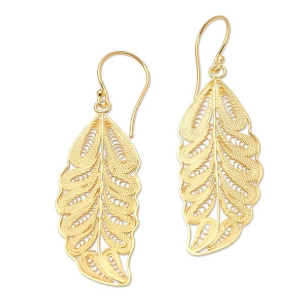 Alternate image for Gold-Plated Leaf Motif Dangle Earrings Forest Life