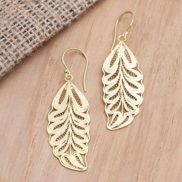 Alternate image for Gold-Plated Leaf Motif Dangle Earrings Forest Life