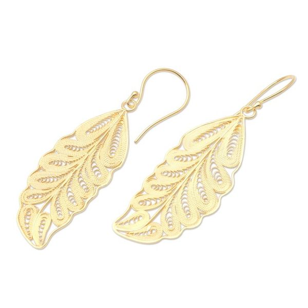 Alternate image for Gold-Plated Leaf Motif Dangle Earrings Forest Life