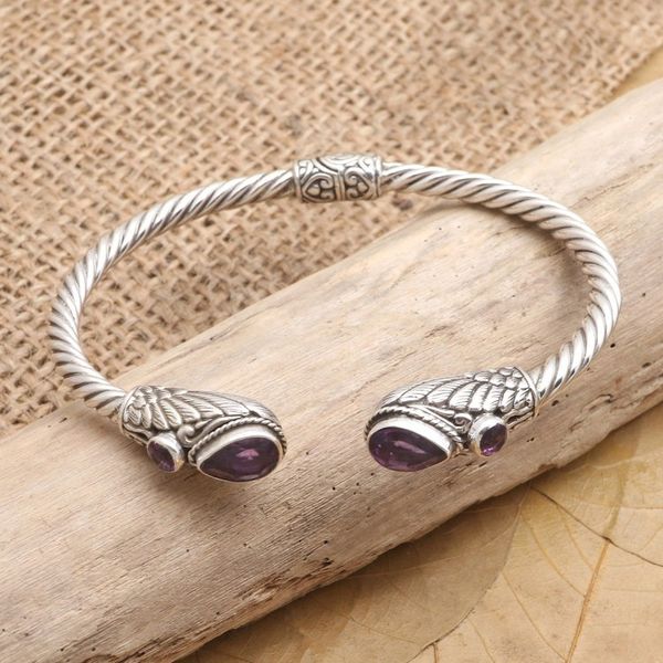 Alternate image for Handmade Amethyst and Sterling Silver Cuff Bracelet Royal Wings