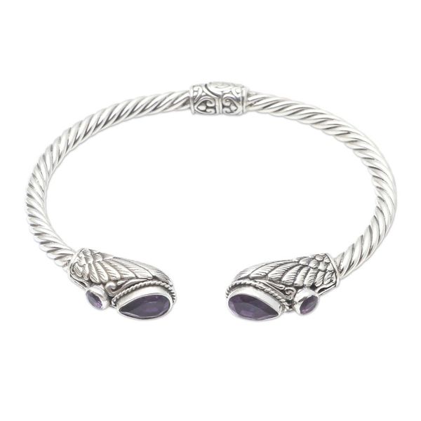 Alternate image for Handmade Amethyst and Sterling Silver Cuff Bracelet Royal Wings