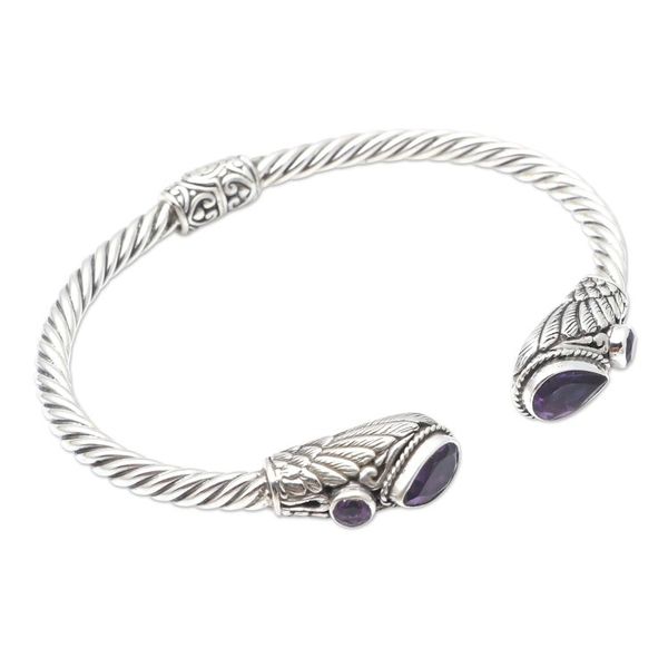 Alternate image for Handmade Amethyst and Sterling Silver Cuff Bracelet Royal Wings
