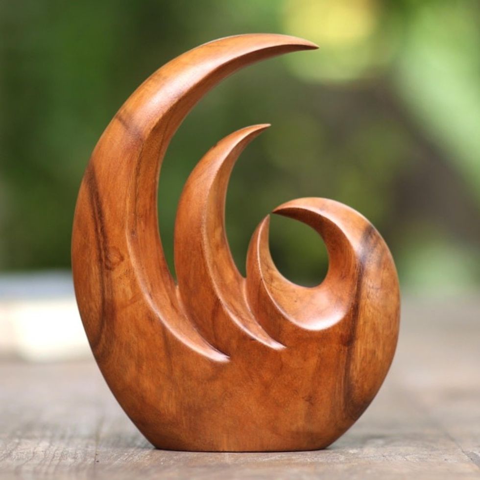 HandMade Suar Wood Flame Statuette 'Triple Flame'