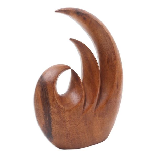 Alternate image for HandMade Suar Wood Flame Statuette Triple Flame