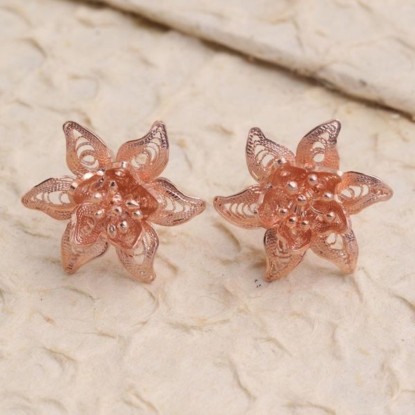Alternate image for Hand Made Rose Gold Plated Flower Button Earrings Flower Joy
