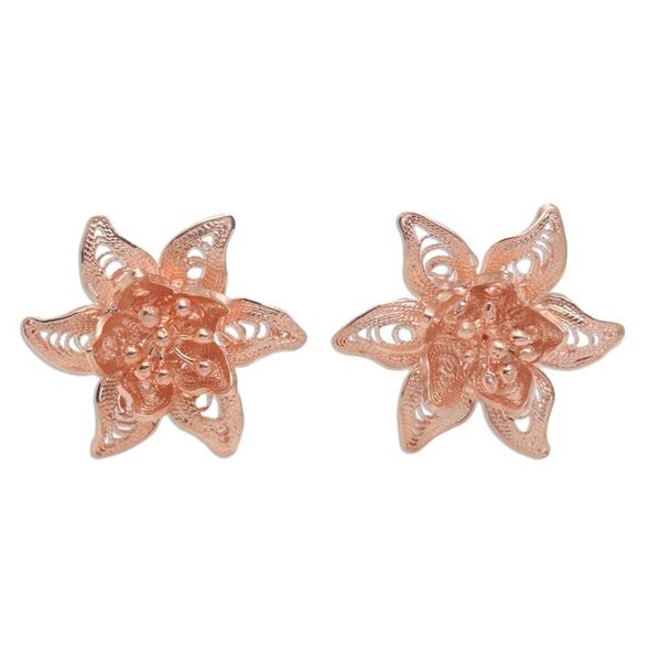 Alternate image for Hand Made Rose Gold Plated Flower Button Earrings Flower Joy