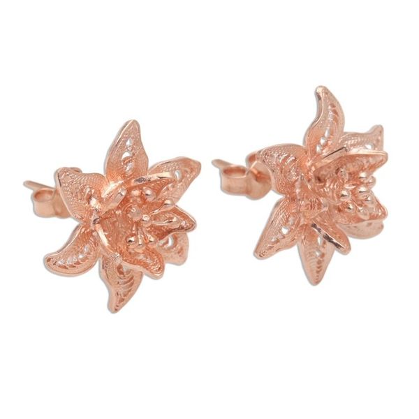 Alternate image for Hand Made Rose Gold Plated Flower Button Earrings Flower Joy
