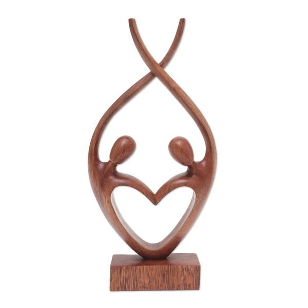 Alternate image for Hand Carved Suar Wood Romantic Sculpture Balanced Love