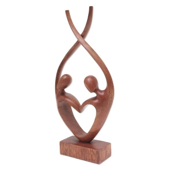 Alternate image for Hand Carved Suar Wood Romantic Sculpture Balanced Love