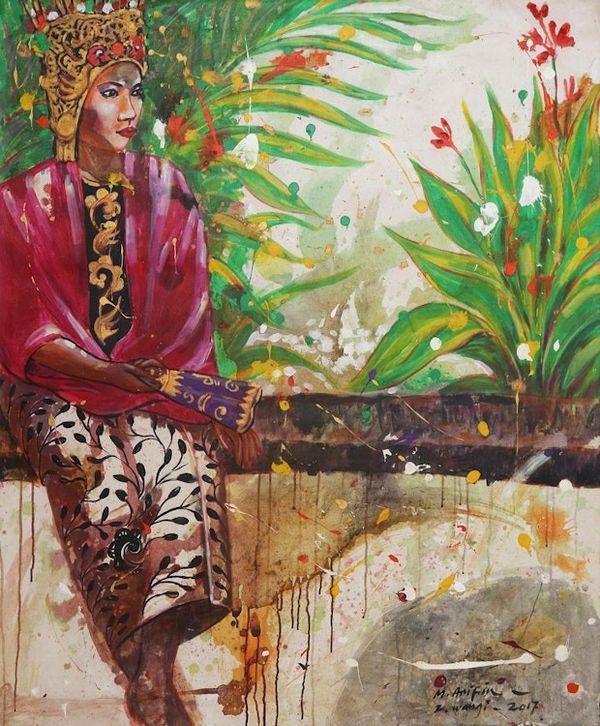 Alternate image for Original Acrylic Painting of Costumed Dancer Waiting for a Turn to Dance