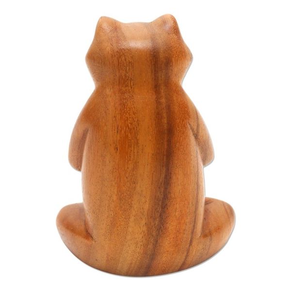 Alternate image for Hand Carved Suar Wood Frog Statuette Deep in Meditation