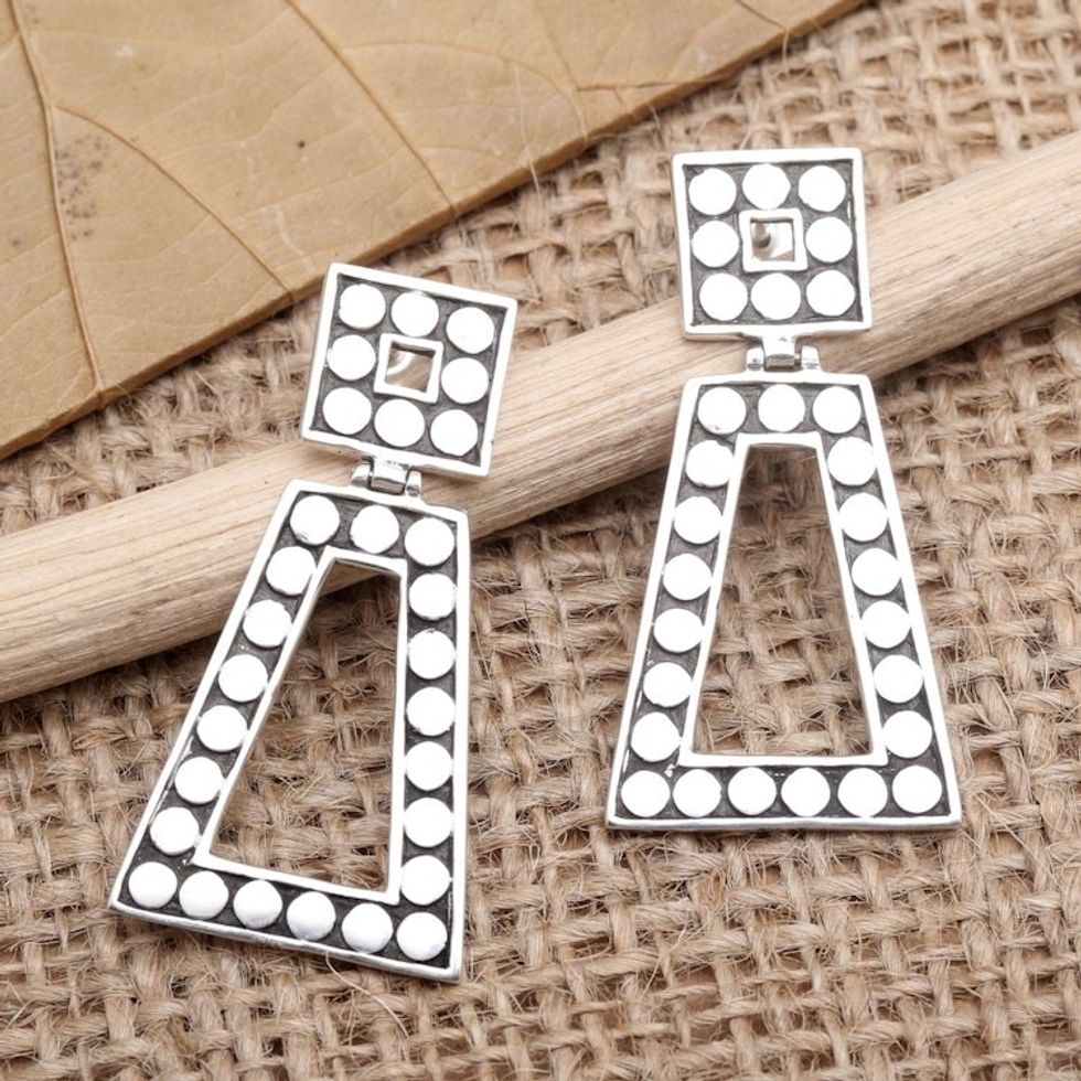 Artisan Crafted Sterling Silver Dangle Earrings 'Bright Lights, Big City'