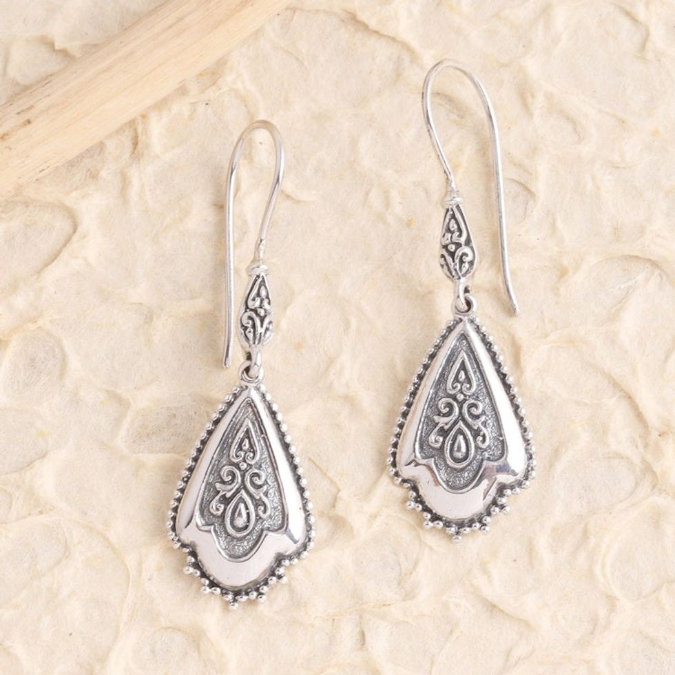 Sterling Silver Shield Dangle Earrings 'Aura of the Islands'